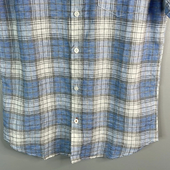 WEATHERPROOF NWT Mens Linen Blue Plaid Short Sleeve Button Down Shirt Preppy S - Picture 6 of 14